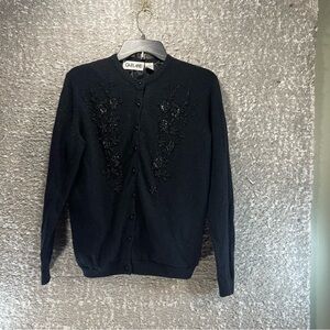 Vintage Garland Cardigan Lambswool Angora M Lined Crewneck Beads Button Up